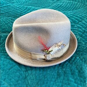 Brixton Stylish Gray Fedora with Feather Accent